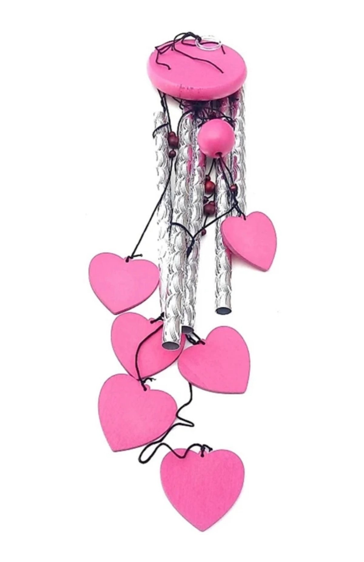 Love Kart Aluminium Windchime (28 inch, Silver, Pink)