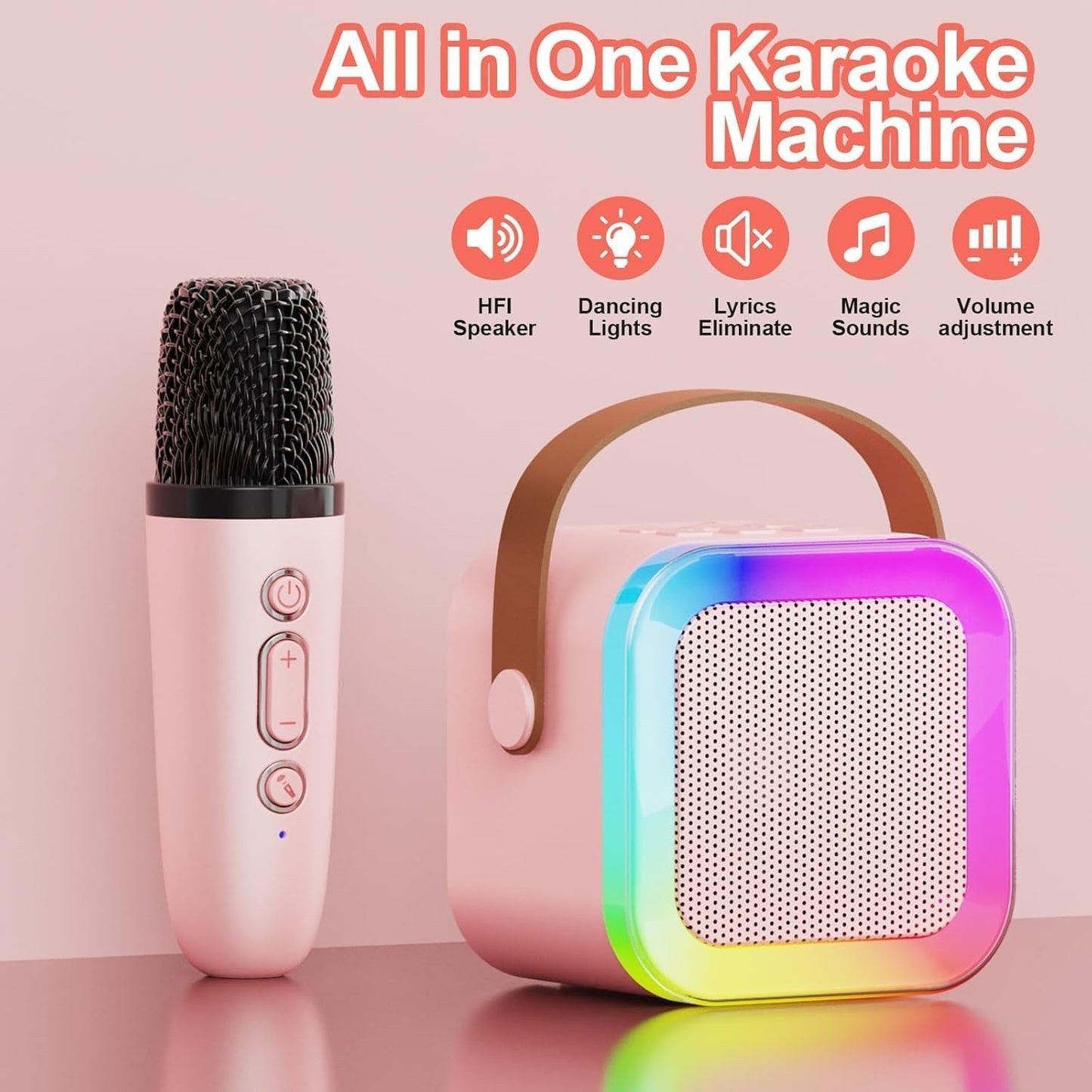 Wireless Karaoke Microphone with Built-in Speaker – MZ S664 | Portable Bluetooth Singing Mic with LED Lights