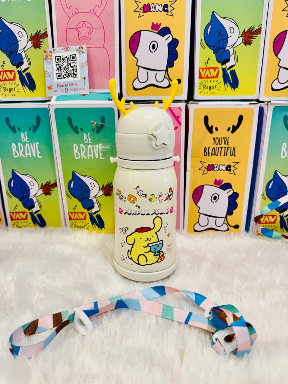 White Sanrio character water bottle with carry strap