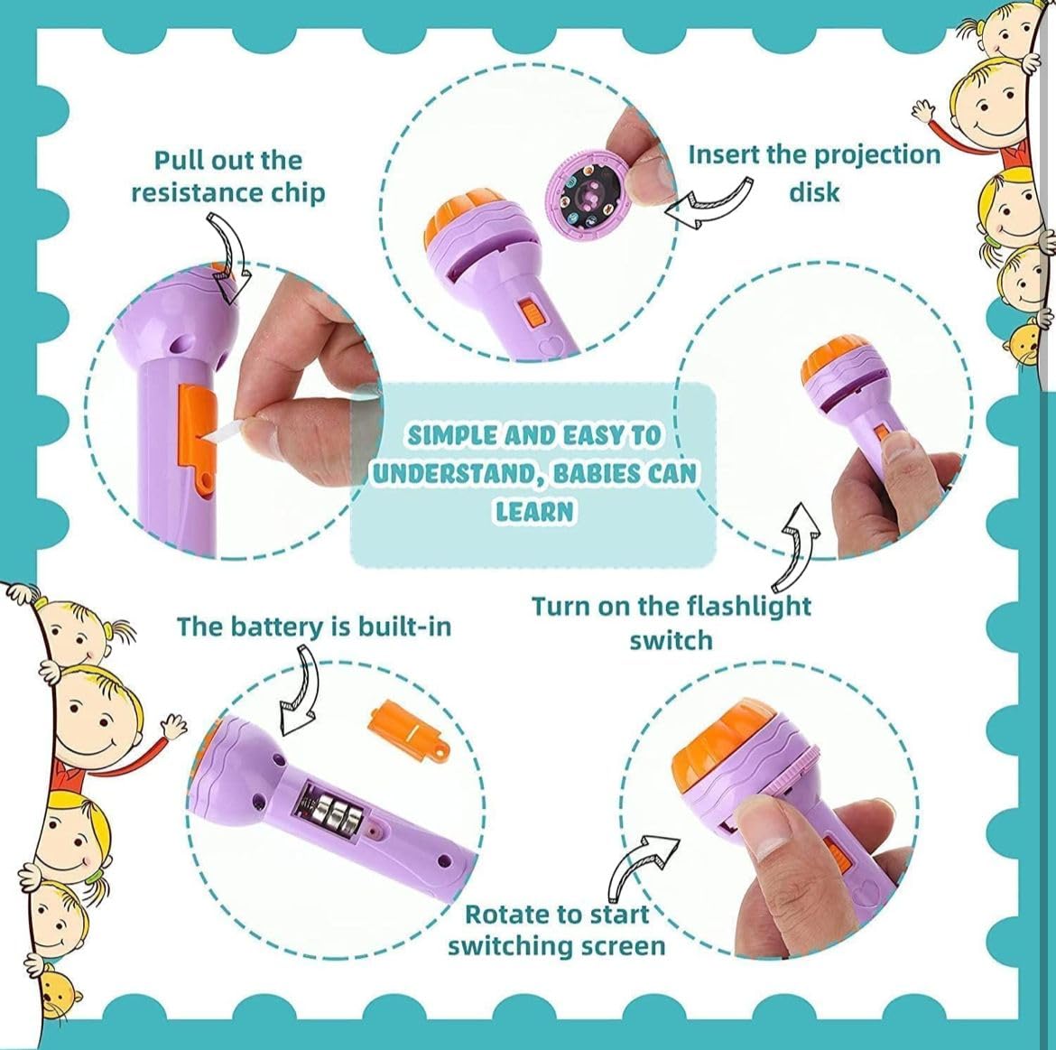Mini Projector Torch Toy | 3 Slides, 24 Patterns Projection Flashlight for Kids | Educational Learning Night Light