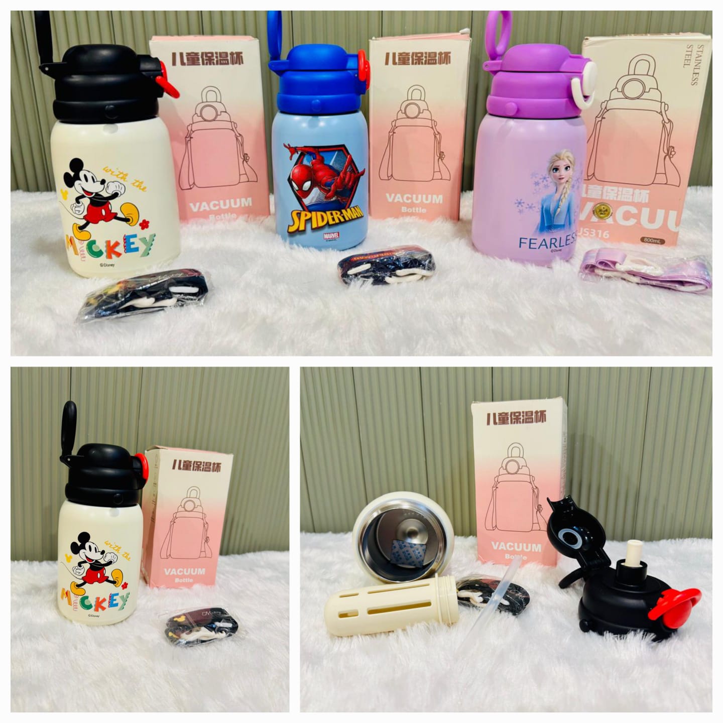 Kids Stainless Steel Vacuum Bottles featuring 🐭 Mickey, 🕷️ Spider-Man & ❄️ Elsa! - 800ml