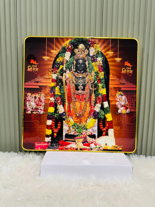 Square crystal embedded Ram Lalla Ayodhya wall painting on a stand