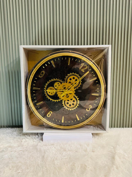 Mechanical Moving Gear Wall Clock for Hall & Living Room, Golden & Black