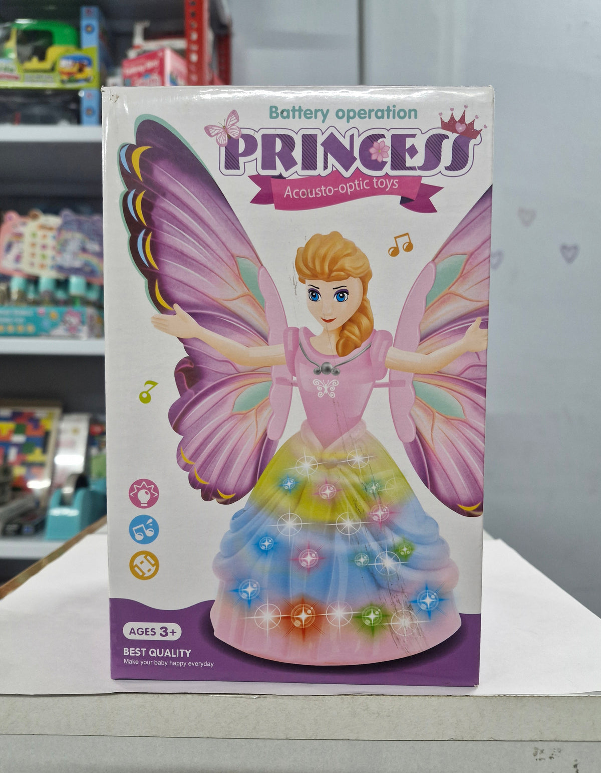 Fairy princess doll with butterfly wings in its printed display box