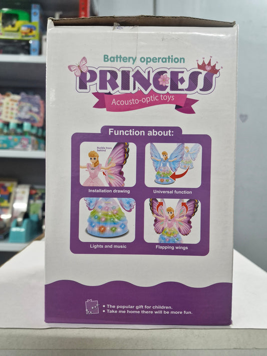 Back of fairy princess doll box showing light, music and wing functions
