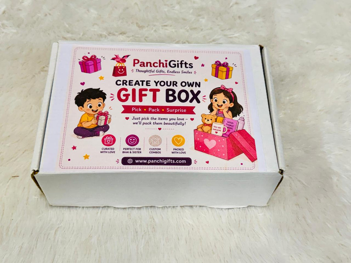 Closed Create Your Own Gift Box mailer carton for the kids 5 in 1 hamper
