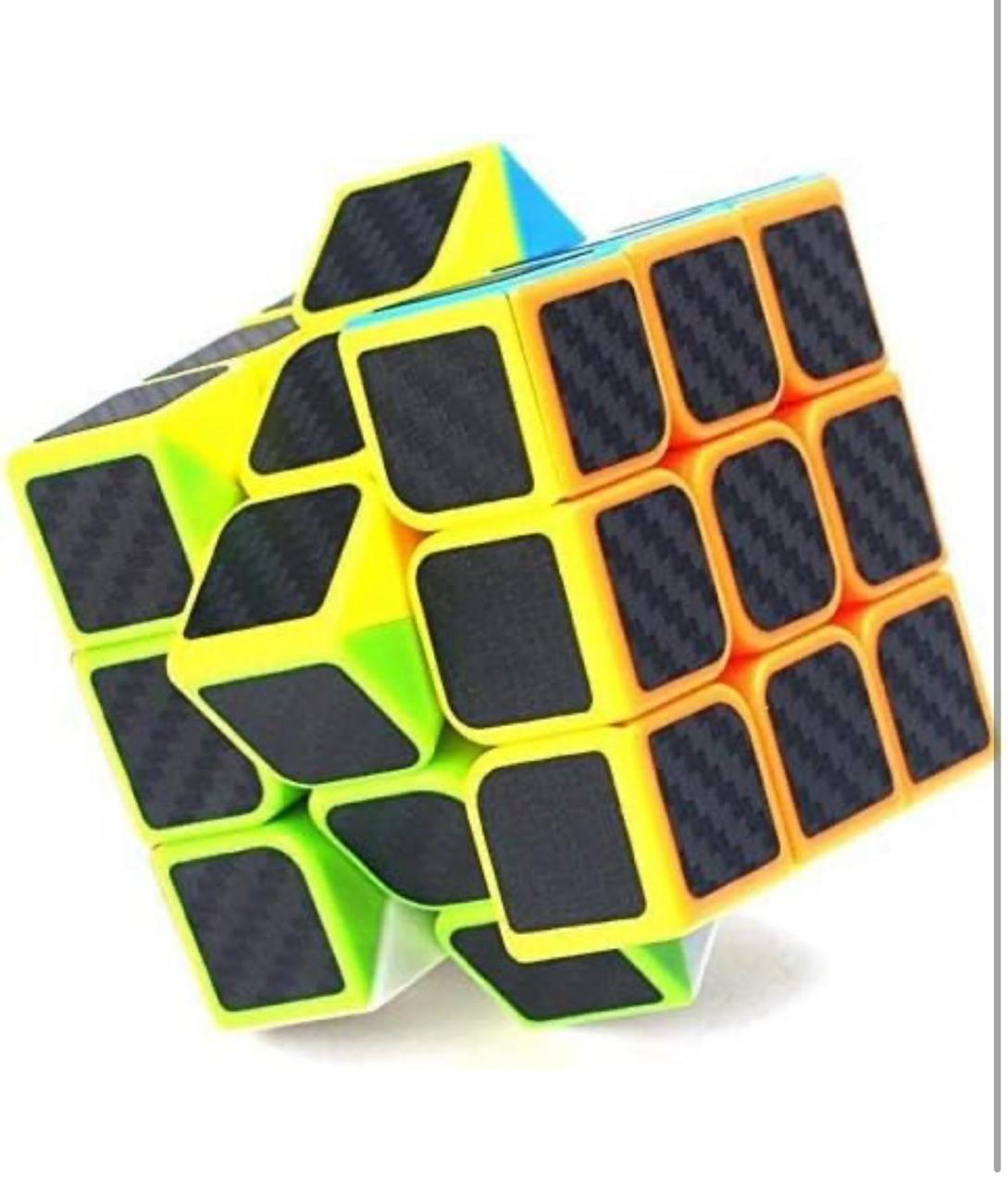 Carbon fibre 3x3 speed cube mid twist showing yellow and green layers