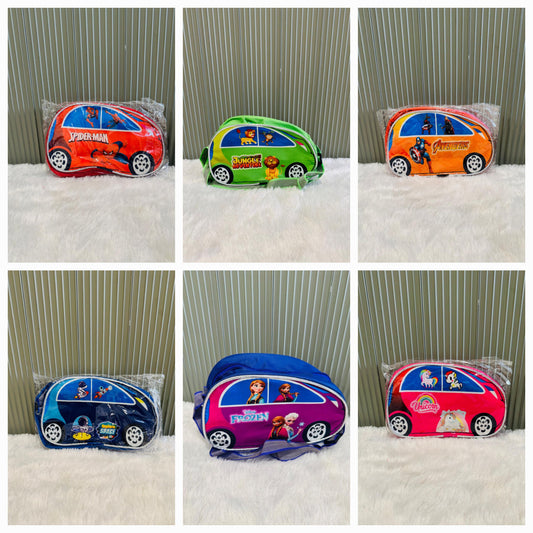 Car Shape Cartoon Print Mini Sling Bag | Party Return Gift for Kids - Multicolor