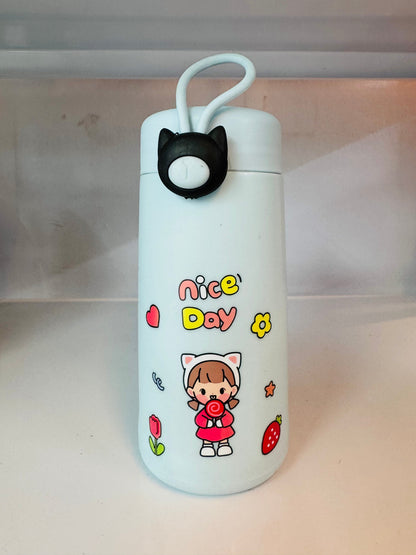 Cute Cartoon Glass Water Bottle with Cat Handle 300ml | Glass inside and Strong Plastic outside