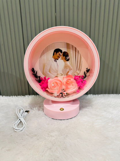 Round Photo Frame with Elegant Lights and Roses | Heart Shape | Couple Design