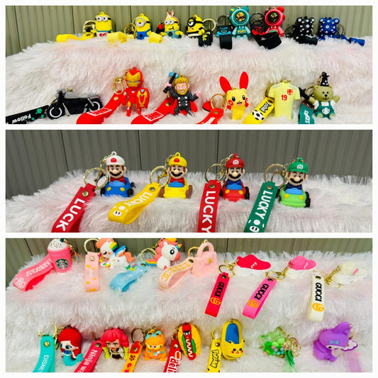 Cute Cartoon Character Silicone 3D Key Chain with Strap Charm & Metal Hook (Copy)