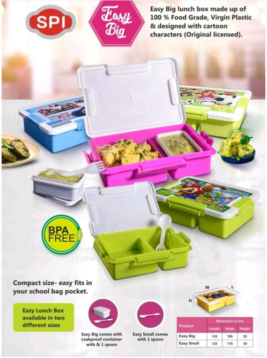 Packaging graphic showing lunch boxes in two sizes with containers