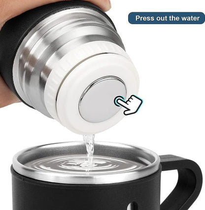 Water being poured from the flask into its cup, press to pour