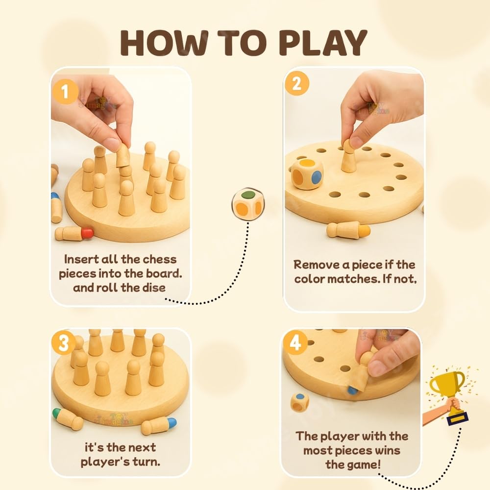 Wooden Color Memory Chess Game for Kids | Brain Puzzle Board Game