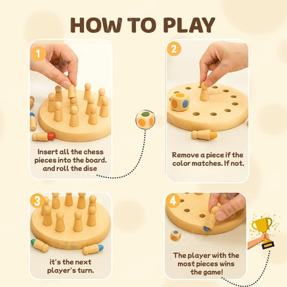 Wooden Color Memory Chess Game for Kids | Brain Puzzle Board Game