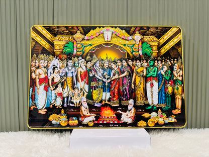Crystal embedded Srinivasa Kalyanam wedding scene wall painting framed in gold