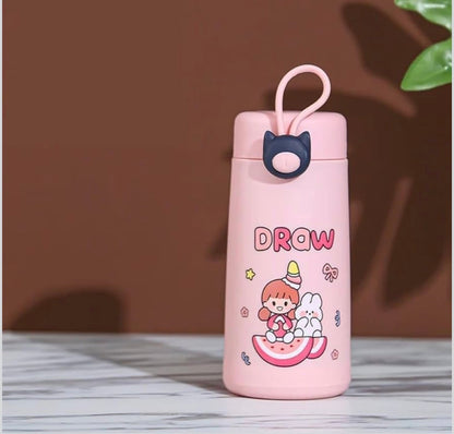 Cute Cartoon Glass Water Bottle with Cat Handle 300ml | Glass inside and Strong Plastic outside