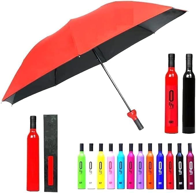 Foldable Bottle Umbrella | Bottle Shape Foldable Umbrella with Plastic Case | Compact Manual Portable Umbrella for Rain & UV Protection