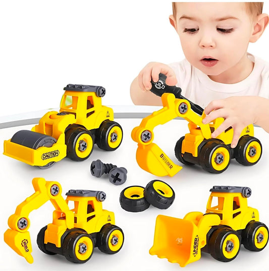 Construction Vehicles Set 4 in 1 DIY Toys for Kids | Take Apart Excavator & Bulldozer Toy Set of 4 with 1 Screwdriver