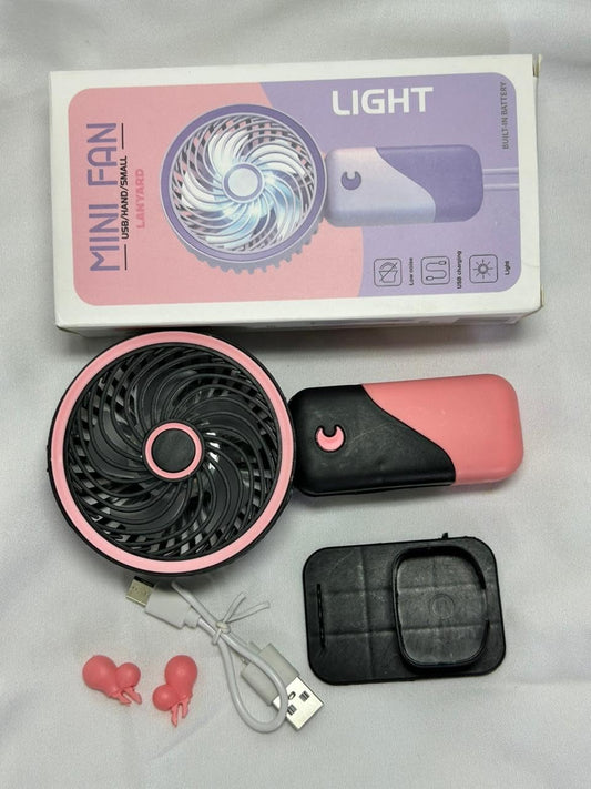 Mini Fan with Light | USB Rechargeable Portable Handheld Fan with Built-In Battery, Low Noise & Lanyard