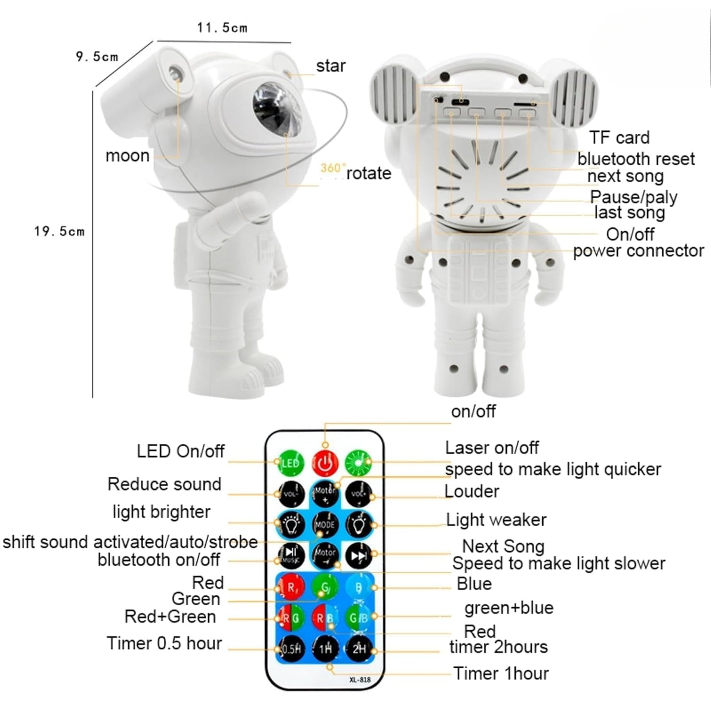 Astronaut Projector Night Light & Speaker | Galaxy Star Projector with LED Night Lamp & Bluetooth Speaker