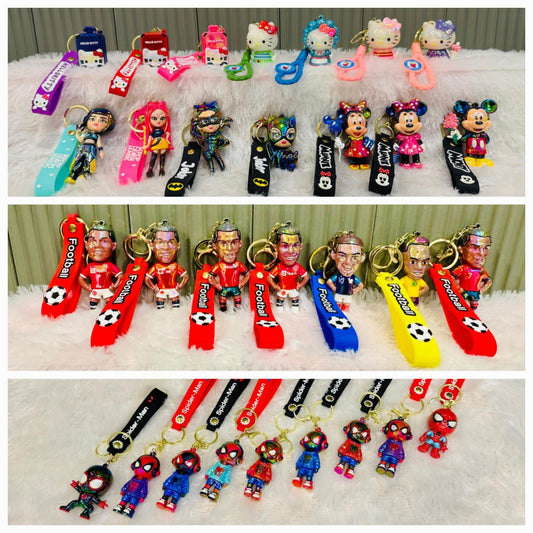 Premium Cute Cartoon Character Silicone 3D Key Chain with Strap Charm & Metal Hook
