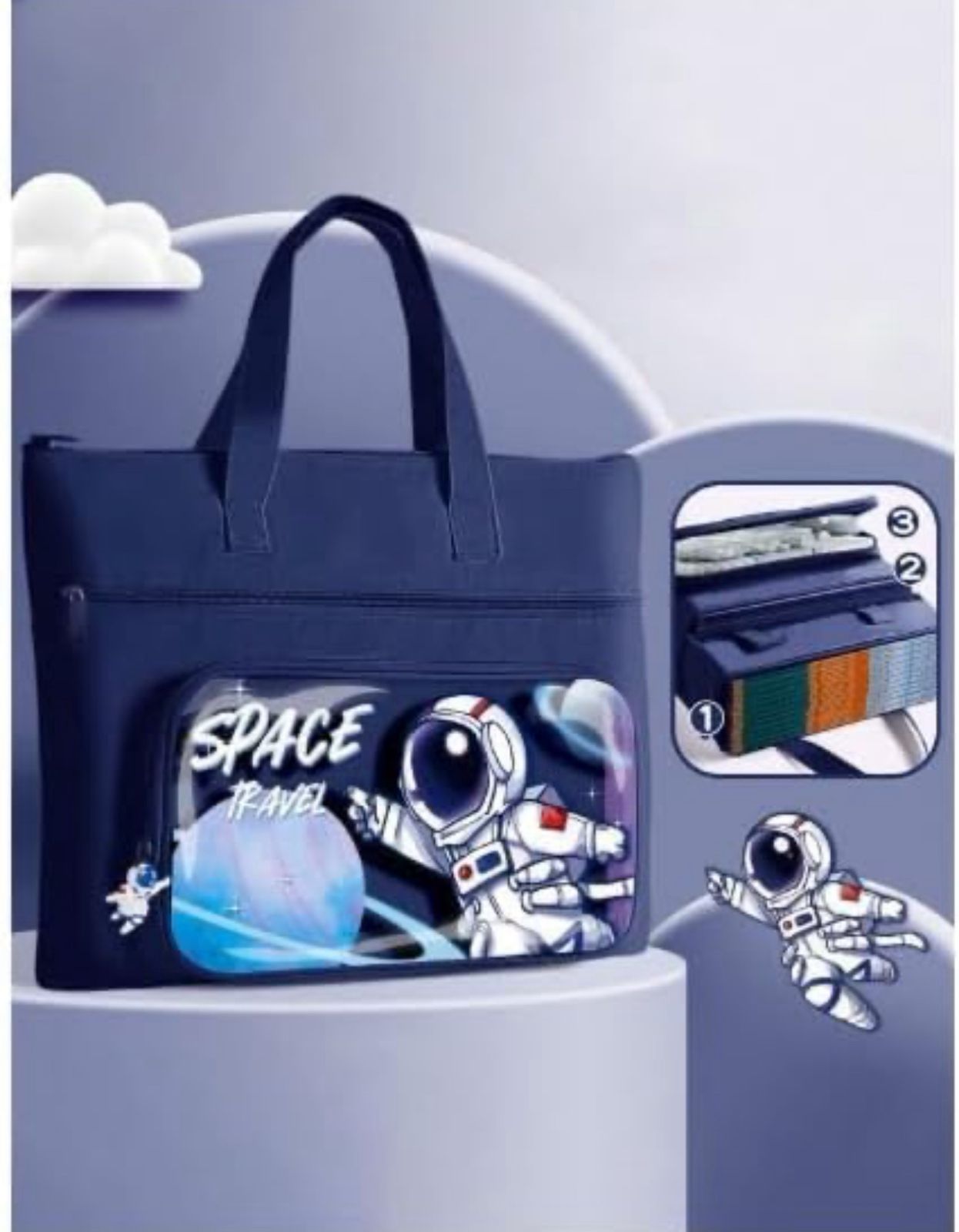 Travel Cartoon Design Book Bag | Clear Front Pocket Reusable Tote Bag for Books & Test Papers