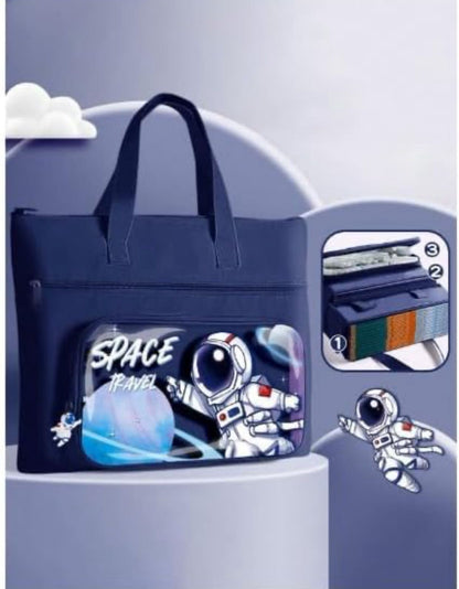 Travel Cartoon Design Book Bag | Clear Front Pocket Reusable Tote Bag for Books & Test Papers