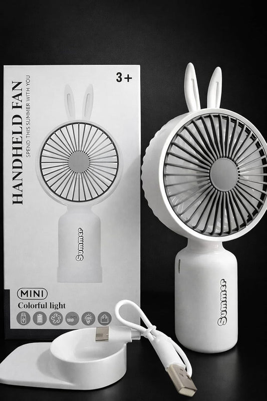Mini Portable Handheld Fan with LED Light | USB Rechargeable Personal Cooling Fan | Cute Antler Design | 3+ Age Kids & Travel Fan
