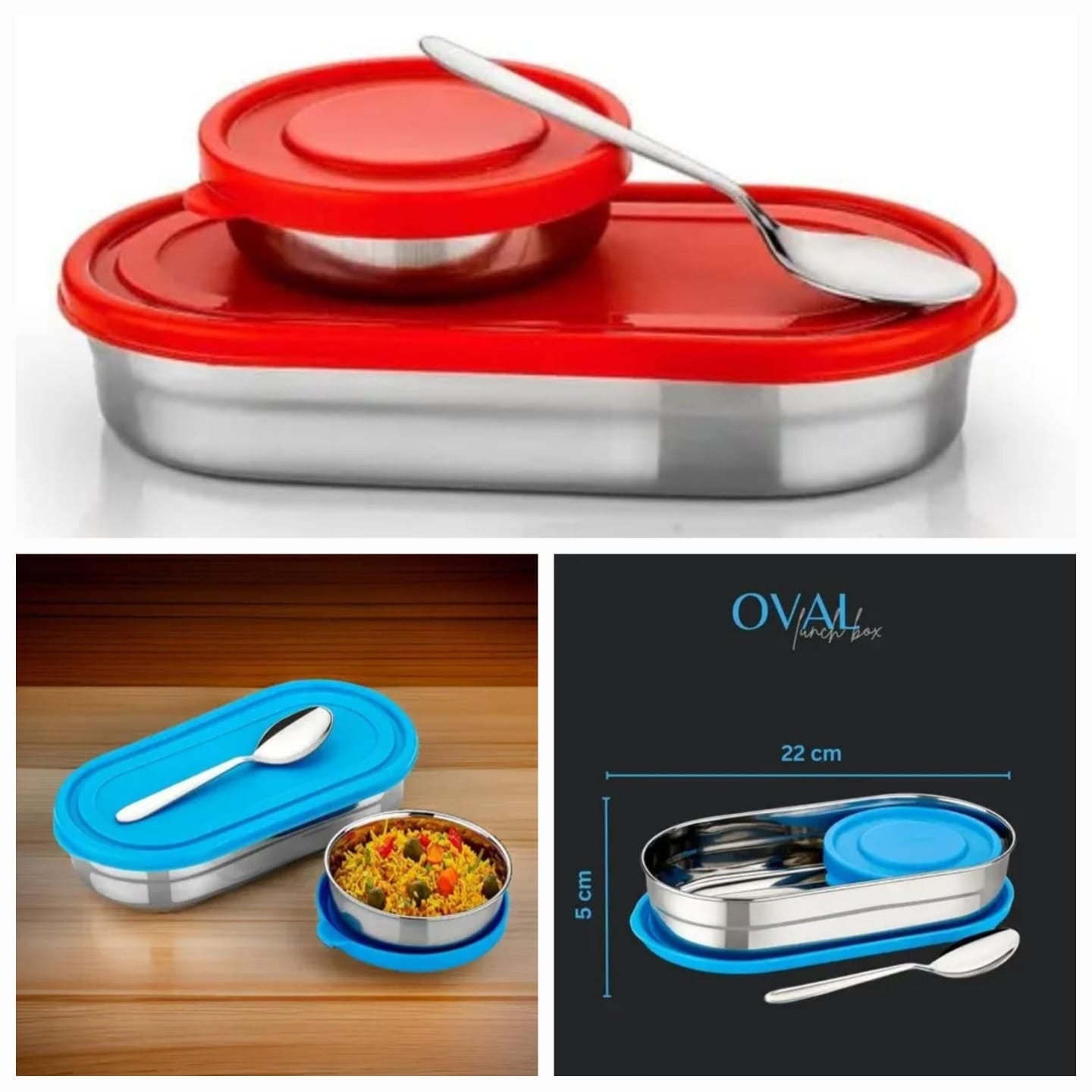 Oval Stainless Steel Lunch Box for Men & Women - Durable and Leakproof Steel Lunch Box for School, Office, and Daily Use - Stylish, Portable Meal