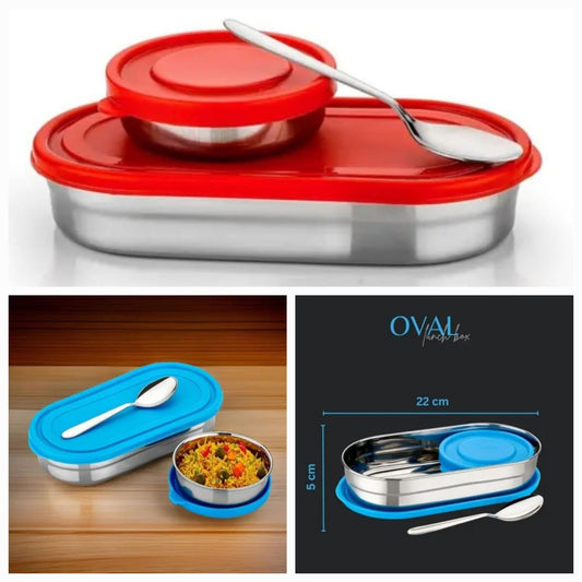 Oval Stainless Steel Lunch Box for Men & Women - Durable and Leakproof Steel Lunch Box for School, Office, and Daily Use - Stylish, Portable Meal