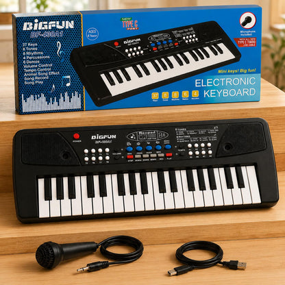 Kids Piano Keyboard with Mic | 37 Keys, 8 Rhythms, 8 Tones & 6 Demo Songs | Educational Musical Toy