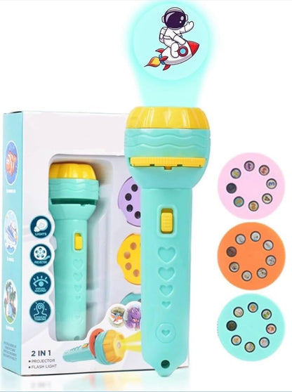 Mini Projector Torch Toy | 3 Slides, 24 Patterns Projection Flashlight for Kids | Educational Learning Night Light