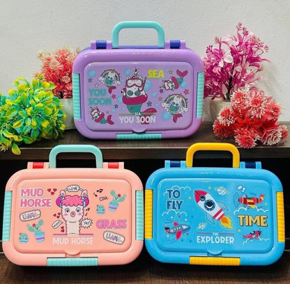 Kids Stainless Steel Lunch Box, Space Theme Design with Multiple Compartments Lunch Box
