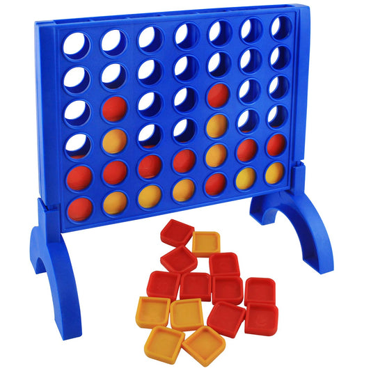 Blue four in a row game frame with red and yellow counters