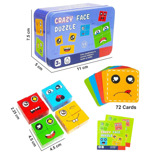 Crazy Face Changing Cube Puzzle Game | Wooden Emoji Expression Matching Blocks for Kids