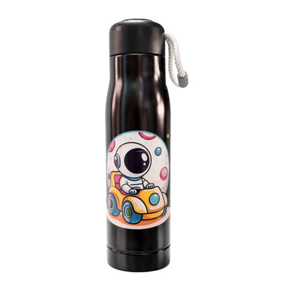 Black 550ml steel bottle with astronaut in a car print