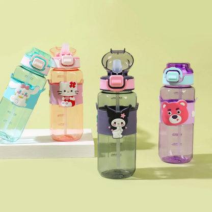 Shiper Cute Cartoon Kids Water Bottle | Plastic | Leak Proof Straw Bottle with Lock | Portable School Bottle for Boys & Girls
