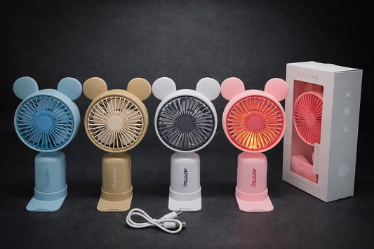 Mini Portable Handheld Fan with LED Light | USB Rechargeable Personal Cooling Fan | Cute Antler Design | 3+ Age Kids & Travel Fan