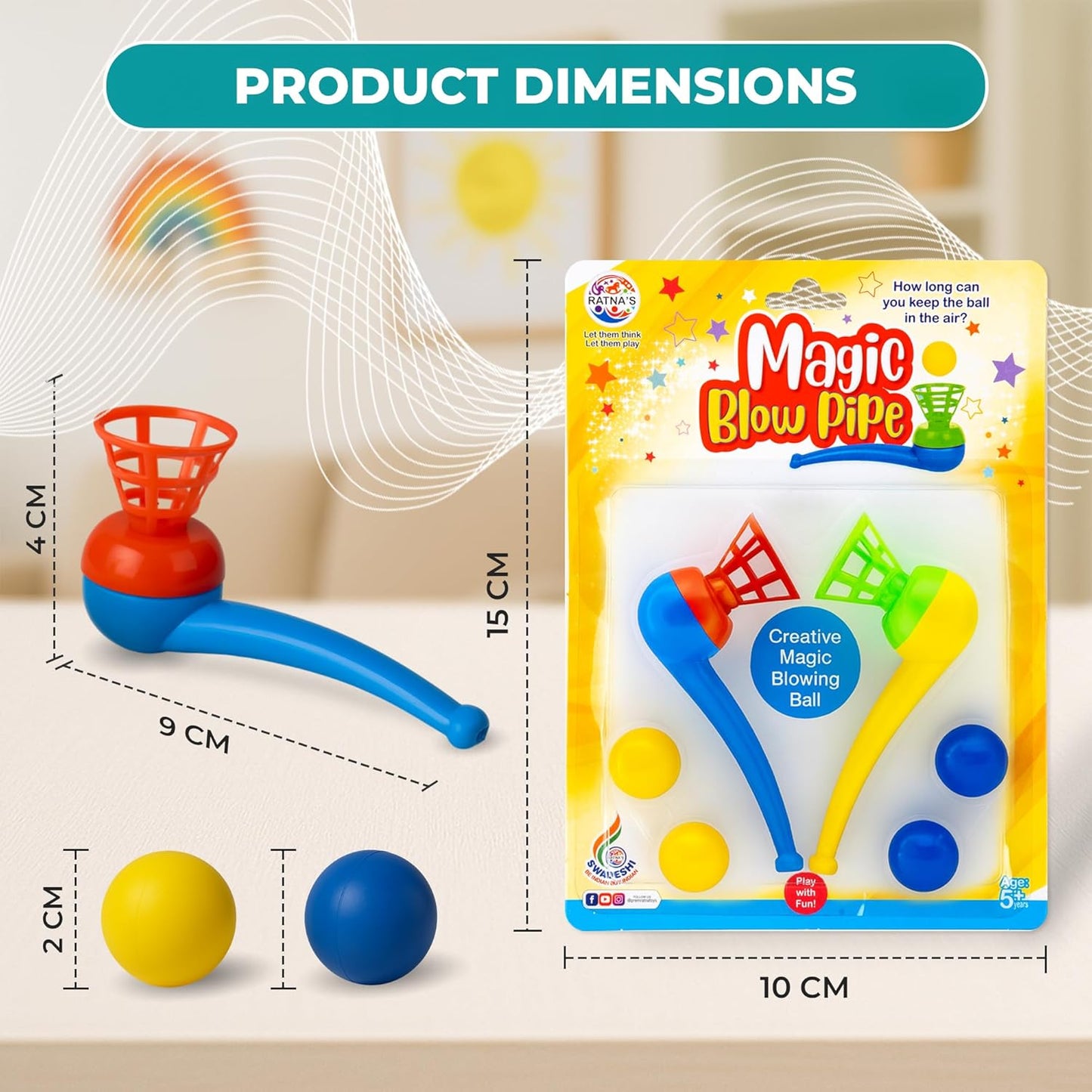 Magic Blow Pipe Set of 2 | Floating Ball Creative Blowing Game for Kids & Adults