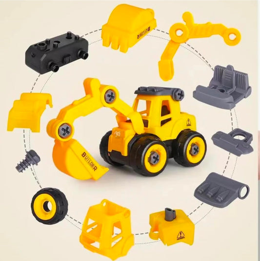 Construction Vehicles Set 4 in 1 DIY Toys for Kids | Take Apart Excavator & Bulldozer Toy Set of 4 with 1 Screwdriver