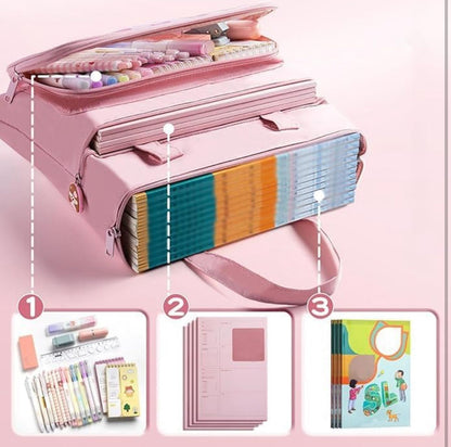 Travel Cartoon Design Book Bag | Clear Front Pocket Reusable Tote Bag for Books & Test Papers