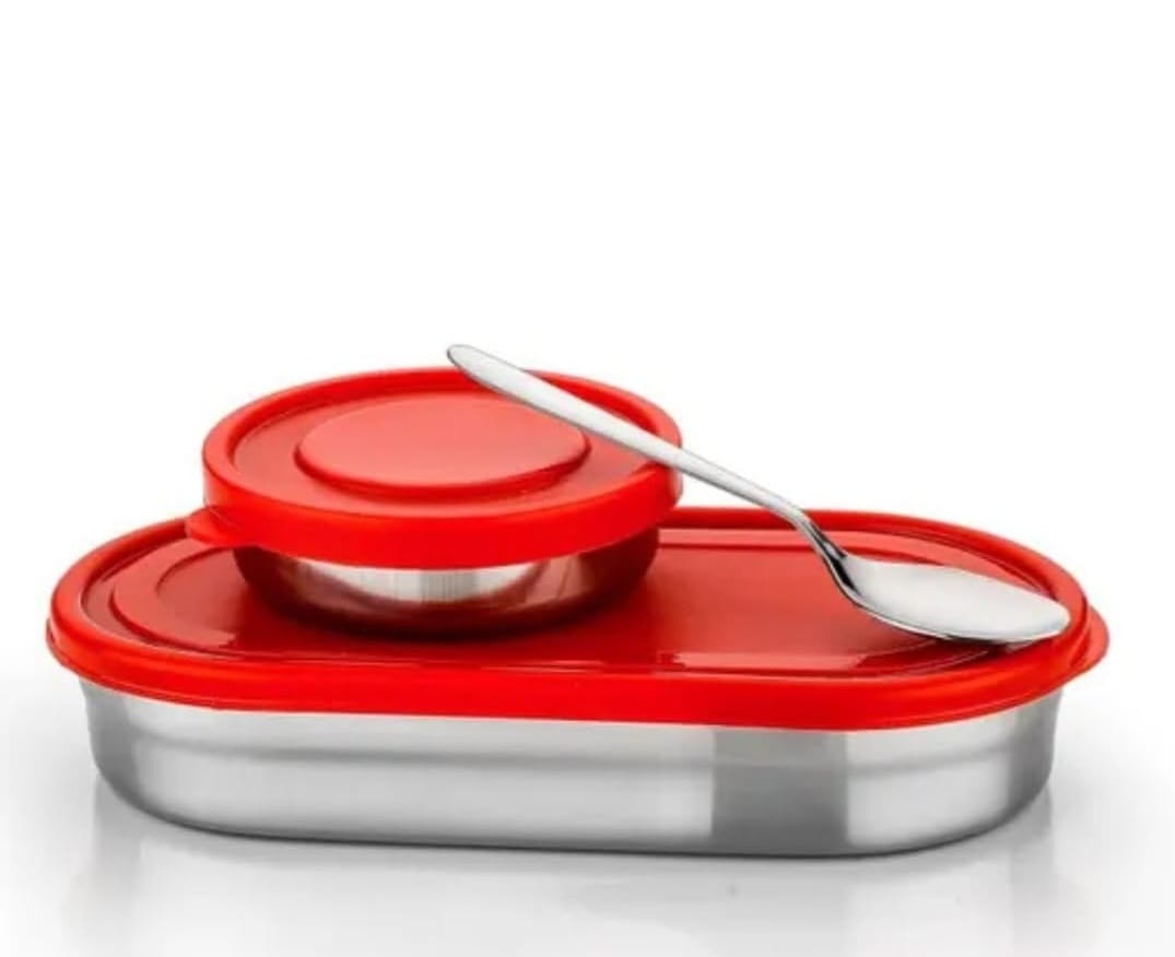 Oval Stainless Steel Lunch Box for Men & Women - Durable and Leakproof Steel Lunch Box for School, Office, and Daily Use - Stylish, Portable Meal