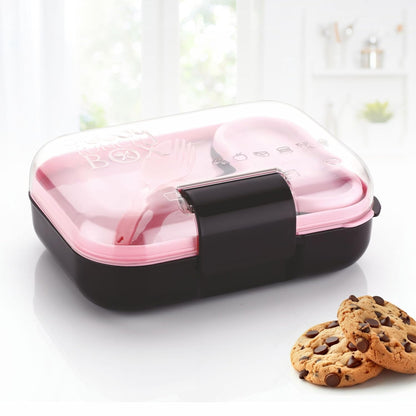Foody Lunch Box with Spoon | 3 Compartments, Small Container & Spoon | Plastic Lunch Box