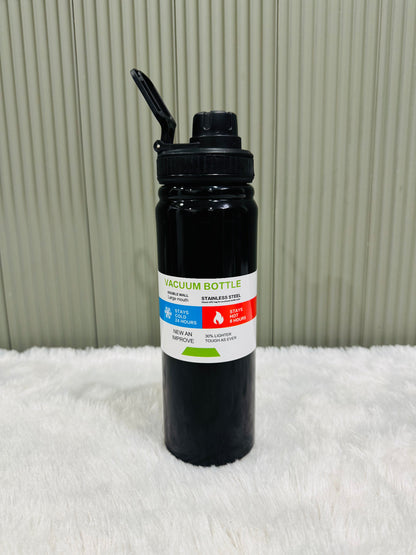 Black 800ml vacuum insulated sports bottle with carry loop lid