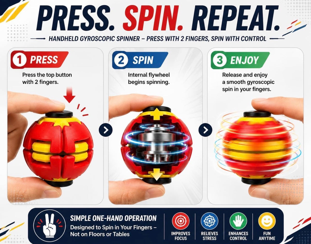 Press to Spin Hand Spinner Stress Ball – Sensory Fidget Toy | Press & Spin Stress Relief Toy for Kids & Adults | Fun Handheld Fidget Gadget