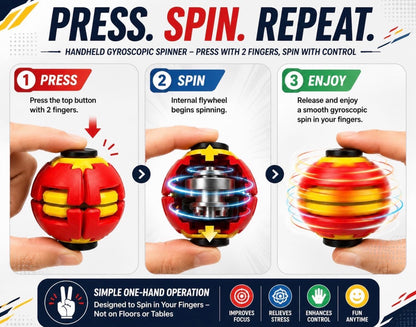 Press to Spin Hand Spinner Stress Ball – Sensory Fidget Toy | Press & Spin Stress Relief Toy for Kids & Adults | Fun Handheld Fidget Gadget