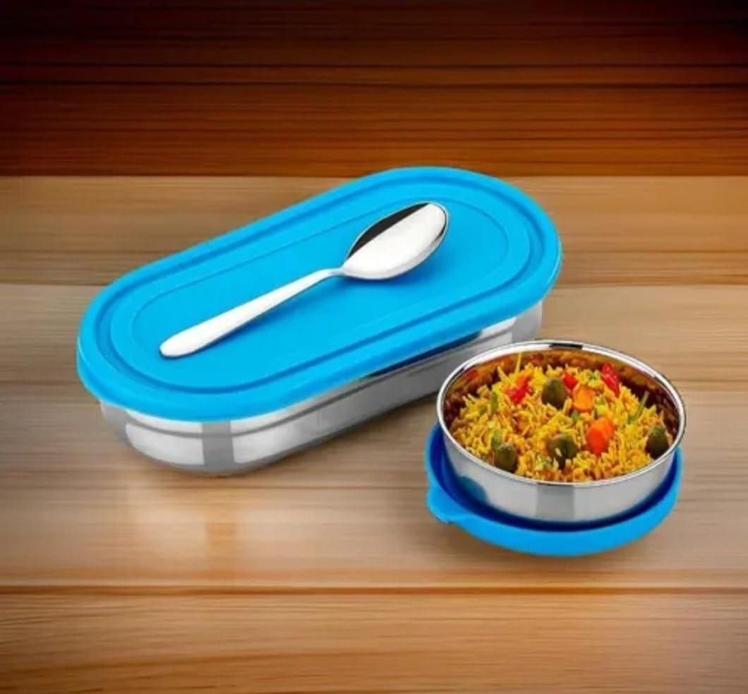 Oval Stainless Steel Lunch Box for Men & Women - Durable and Leakproof Steel Lunch Box for School, Office, and Daily Use - Stylish, Portable Meal
