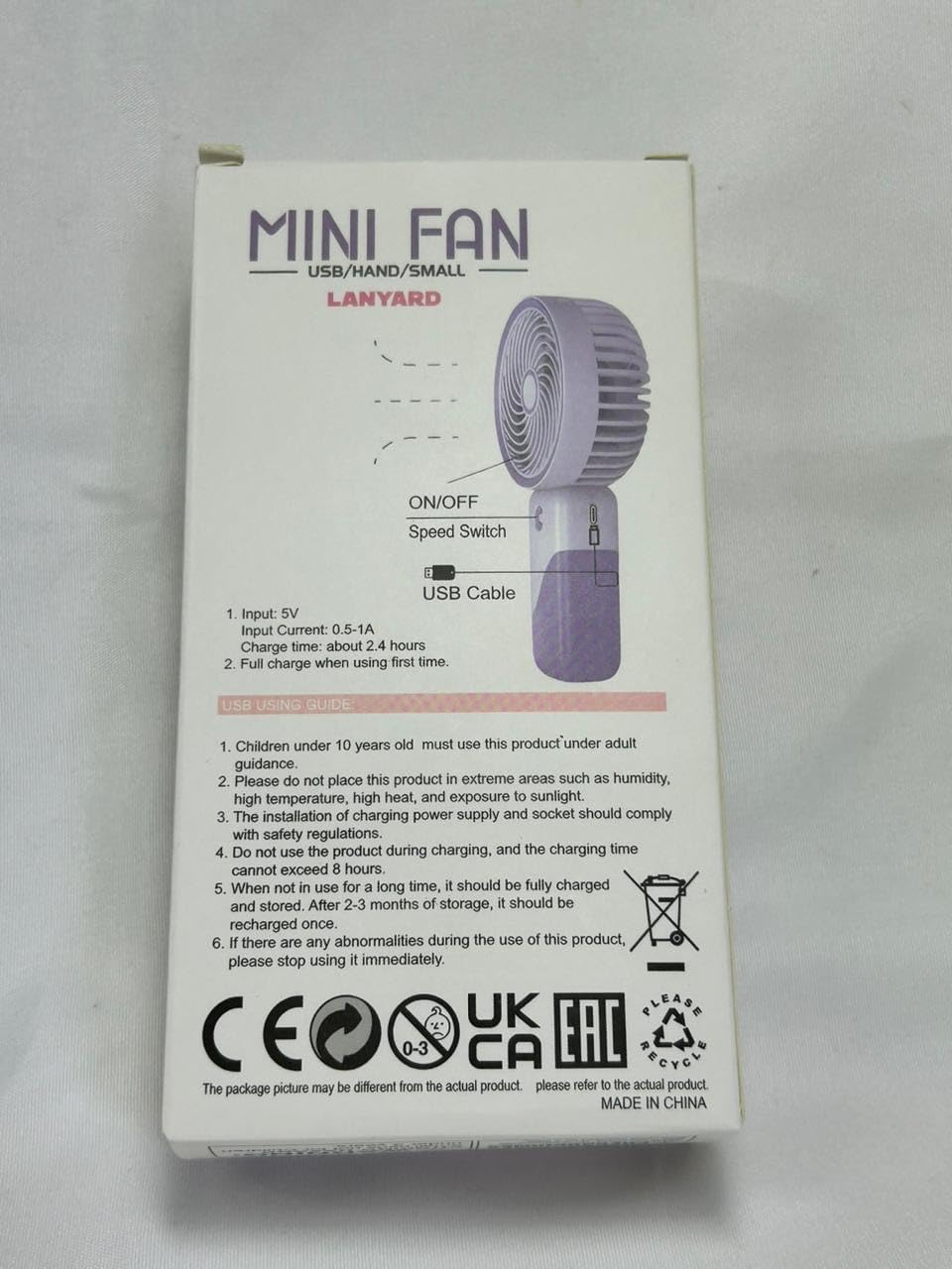 Mini Fan with Light | USB Rechargeable Portable Handheld Fan with Built-In Battery, Low Noise & Lanyard