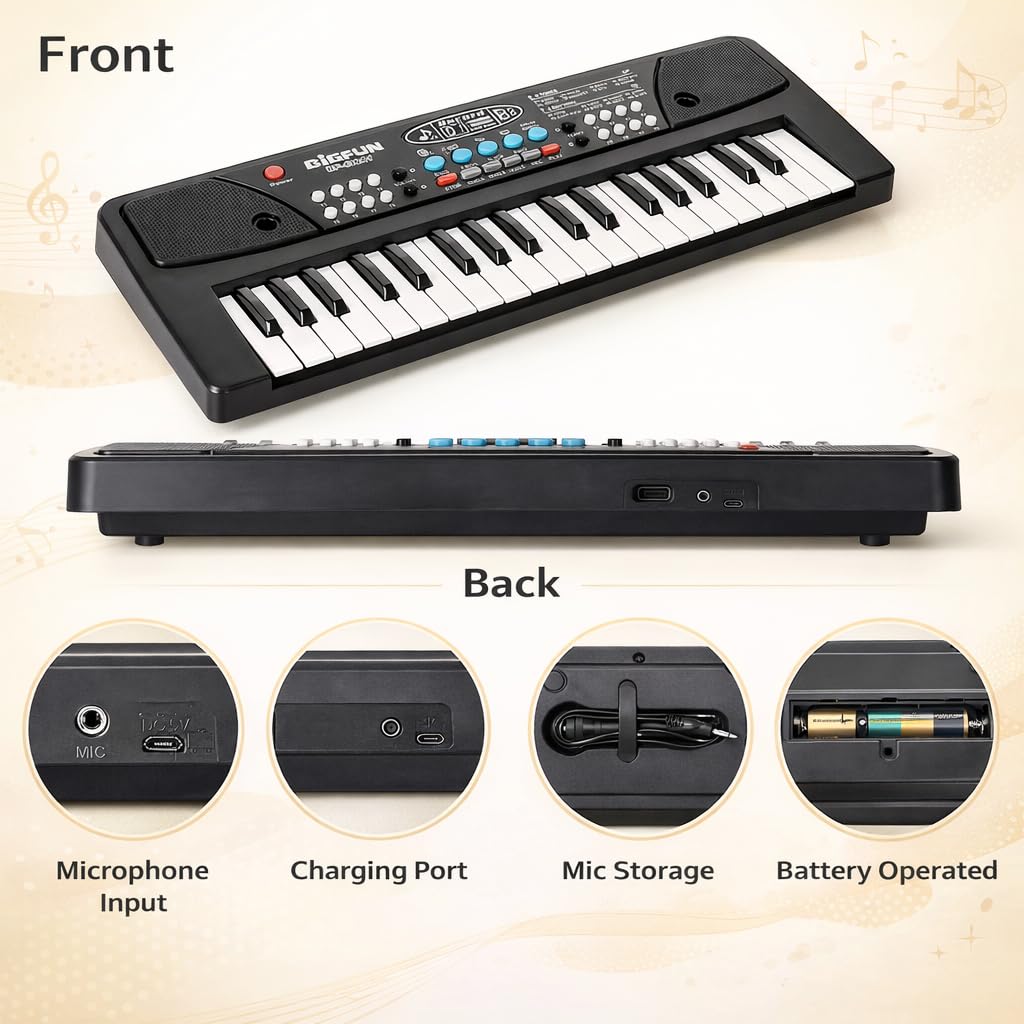 Kids Piano Keyboard with Mic | 37 Keys, 8 Rhythms, 8 Tones & 6 Demo Songs | Educational Musical Toy